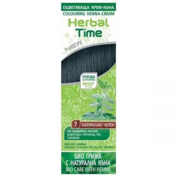 Crema Coloranta pe Baza de Henna Rosa Impex Herbal Time, nuanta 7 Natural Black, 75ml