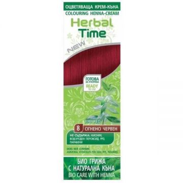 Crema Coloranta pe Baza de Henna Rosa Impex Herbal Time, nuanta 8 Fire Red, 75ml