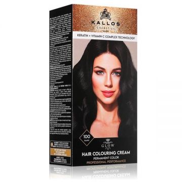 Vopsea Permanenta - Kallos Glow Long Lasting Cream Hair Colour, nuanta 100 Black, 1 buc