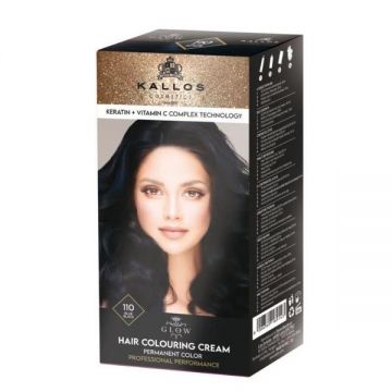 Vopsea Permanenta - Kallos Glow Long Lasting Cream Hair Colour, nuanta 110 Negru Albastrui, 1 buc