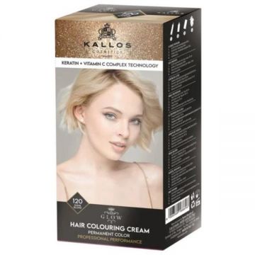 Vopsea Permanenta - Kallos Glow Long Lasting Cream Hair Colour, nuanta 120 Blond Luminos, 1 buc