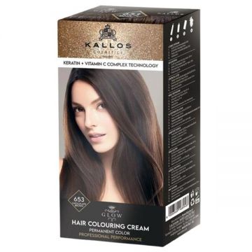 Vopsea Permanenta - Kallos Glow Long Lasting Cream Hair Colour Nuanta 653 Saten Ciocolatiu