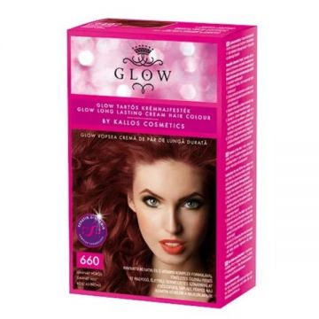 Vopsea Permanenta - Kallos Glow Long Lasting Cream Hair Colour, nuanta 660 Roscat Inchis, 1 buc