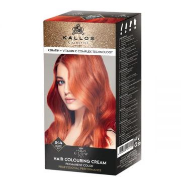 Vopsea Permanenta - Kallos Glow Long Lasting Cream Hair Colour Nuanta 844 Roscat Aramiu Intensiv