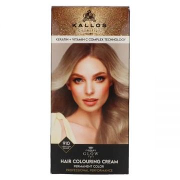 Vopsea Permanenta - Kallos Glow Long Lasting Cream Hair Colour Nuanta 910 Blond Cenusiu Deschis