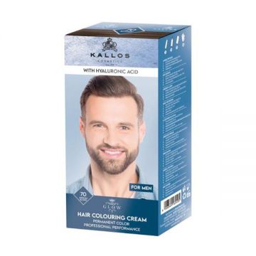 Vopsea Permanenta pentru Barbati - Kallos Glow For Men Long Lasting Cream Hair Colour, nuanta 70 Blond Mediu, 1 buc