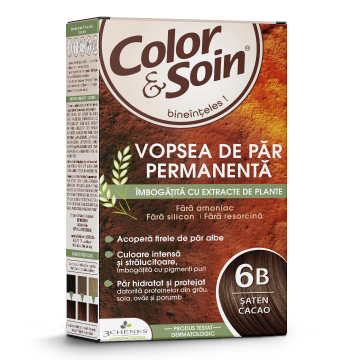 Vopsea de par fara amoniac, fara silicon, saten cacao, 6B, Color&Soin