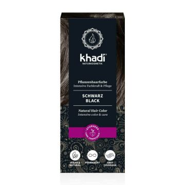 Vopsea de par naturala, NEGRU, 100gr, Khadi