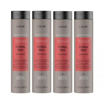 Sampon pentru parul vopsit rosu, Lakme, Coral Red, 4x300 ml