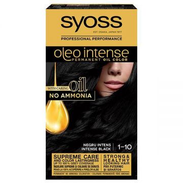SHORT LIFE - Vopsea de Par Demi-permanenta - Syoss Professional Performance Oleo Intense Permanent Oil Color, nuanta 1-10 Negru Intens