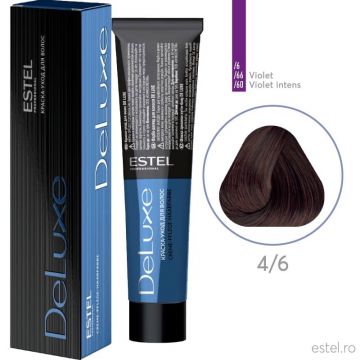 Vopsea permanenta pentru par Estel De Luxe, 4/6 Saten violet, 60 ml