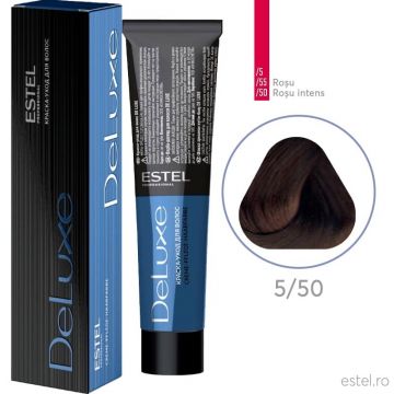 Vopsea permanenta pentru par Estel De Luxe, 5/50 Saten deschis rosu pentru par alb, 60 ml