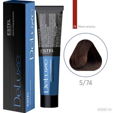 Vopsea permanenta pentru par Estel De Luxe, 5/74 Saten deschis maro-cupru, 60 ml