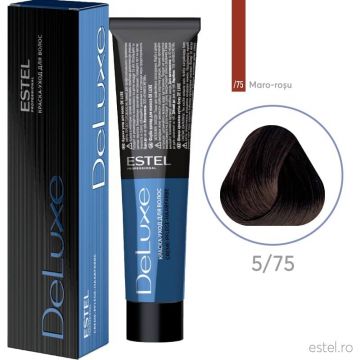 Vopsea permanenta pentru par Estel De Luxe, 5/75 Saten deschis maro-rosu, 60 ml