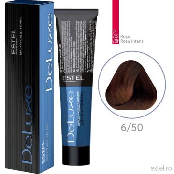 Vopsea permanenta pentru par Estel De Luxe, 6/50 Castaniu inchis rosu pentru par alb, 60 ml