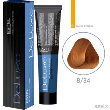 Vopsea permanenta pentru par Estel De Luxe, 8/34 Castaniu deschis auriu-aramiu, 60 ml