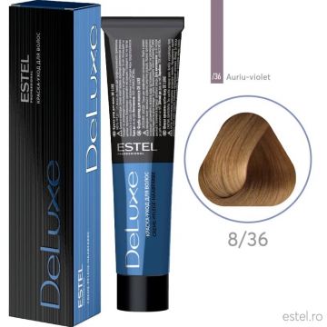 Vopsea permanenta pentru par Estel De Luxe, 8/36 Castaniu deschis auriu-violet, 60 ml