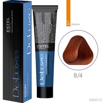 Vopsea permanenta pentru par Estel De Luxe, 8/4 Castaniu deschis aramiu, 60 ml