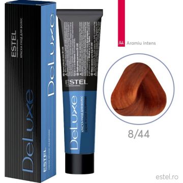Vopsea permanenta pentru par Estel De Luxe, 8/44 Castaniu deschis aramiu intens, 60 ml