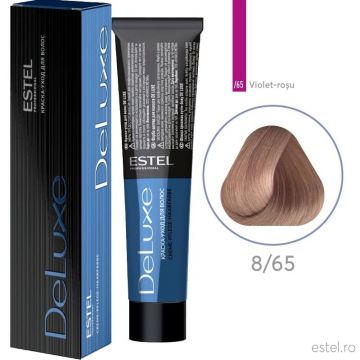 Vopsea permanenta pentru par Estel De Luxe, 8/65 Castaniu deschis violet-rosu, 60 ml