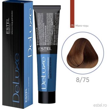 Vopsea permanenta pentru par Estel De Luxe, 8/75 Castaniu deschis maro-rosu, 60 ml
