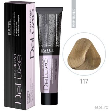 Vopsea permanenta pentru par Estel De Luxe High Blond, 117 Blond special gri-maro, 60 ml