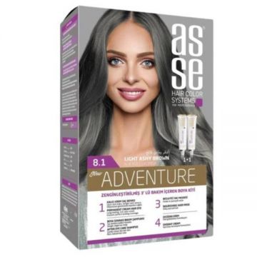 Vopsea de par permanenta 8.1 Light Ashy Brown (Saten deschis cu reflexii cenusii) 50+50ml Asse