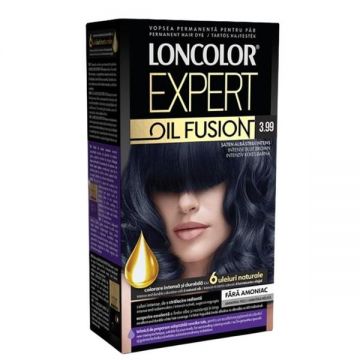 Vopsea de Par Permanenta Fara Amoniac - Loncolor Expert Oil Fusion, nuanta 3.99 Saten Albastrui Intens, 1 pachet