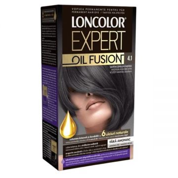 Vopsea de Par Permanenta Fara Amoniac - Loncolor Expert Oil Fusion, nuanta 4.1 Saten Cenusiu Mediu, 1 pachet