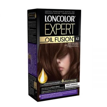 Vopsea de Par Permanenta Fara Amoniac - Loncolor Expert Oil Fusion, nuanta 4.3 Saten Auriu Mediu, 1 pachet