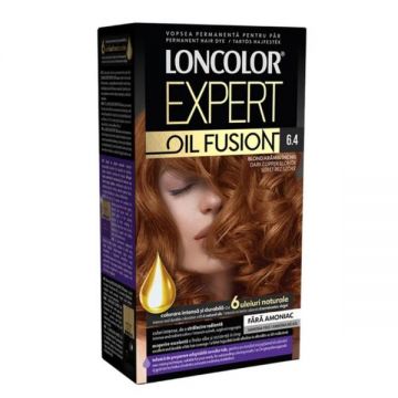Vopsea de Par Permanenta Fara Amoniac - Loncolor Expert Oil Fusion, nuanta 6.4 Blond Aramiu Inchis, 1 pachet