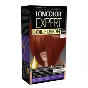 Vopsea de Par Permanenta Fara Amoniac - Loncolor Expert Oil Fusion, nuanta 7.44 Aramiu Intens, 1 pachet
