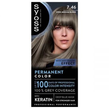Vopsea de Par Permanenta - Syoss Professional Performance Permanent Color with Anti Yellow Effect, nuanta 7_46 Cool Medium Blond