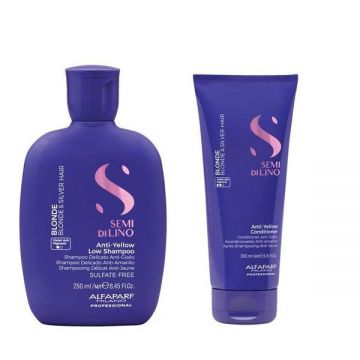 Pachet pentru Neutralizarea Tonurilor de Galben - Alfaparf Milano Semi di Lino Anti-Yellow: Sampon 250 ml, Balsam 200 ml