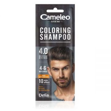 Sampon Nuantator pentru Barbati - Delia Cosmetics Cameleo Men Coloring Shampoo, nuanta 4.0 Medium Brown, plic 15 ml