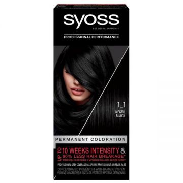 SHORT LIFE - Vopsea de Par Permanenta - Syoss Professional Performance Permanent Coloration Baseline, nuanta 1_1 Black