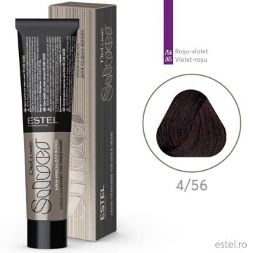 Vopsea-crema permanenta pentru par alb De Luxe SILVER, 4/56 Saten rosu-violet, 60 ml