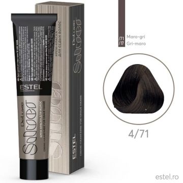 Vopsea-crema permanenta pentru par alb De Luxe SILVER, 4/71 Saten maro-gri, 60 ml