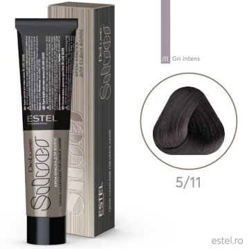 Vopsea-crema permanenta pentru par alb De Luxe SILVER, 5/11 Saten deschis gri intens, 60 ml