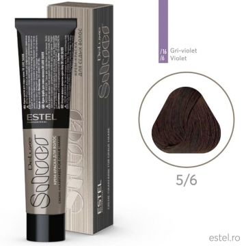 Vopsea-crema permanenta pentru par alb De Luxe SILVER, 5/6 Saten deschis violet, 60 ml
