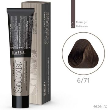 Vopsea-crema permanenta pentru par alb De Luxe SILVER, 6/71 Castaniu inchis maro-gri, 60 ml