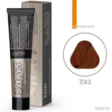 Vopsea-crema permanenta pentru par alb De Luxe SILVER, 7/43 Castaniu aramiu-auriu, 60 ml