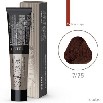 Vopsea-crema permanenta pentru par alb De Luxe SILVER, 7/75 Castaniu maro-rosu, 60 ml