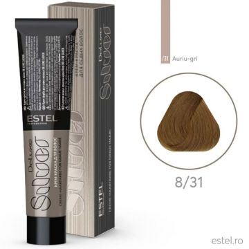Vopsea-crema permanenta pentru par alb De Luxe SILVER, 8/31 Castaniu deschis auriu-gri, 60 ml