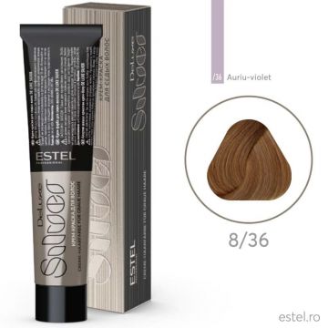 Vopsea-crema permanenta pentru par alb De Luxe SILVER, 8/36 Castaniu deschis auriu-violet, 60 ml