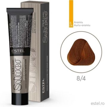 Vopsea-crema permanenta pentru par alb De Luxe SILVER, 8/4 Castaniu deschis aramiu, 60 ml