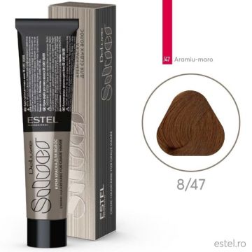 Vopsea-crema permanenta pentru par alb De Luxe SILVER, 8/47 Castaniu deschis aramiu-maro, 60 ml