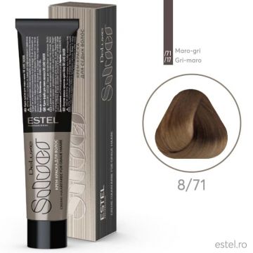 Vopsea-crema permanenta pentru par alb De Luxe SILVER, 8/71 Castaniu deschis maro-gri, 60 ml