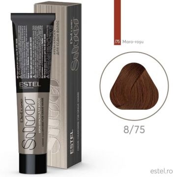 Vopsea-crema permanenta pentru par alb De Luxe SILVER, 8/75 Castaniu deschis maro-rosu, 60 ml