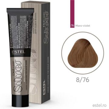 Vopsea-crema permanenta pentru par alb De Luxe SILVER, 8/76 Castaniu deschis maro-violet, 60 ml